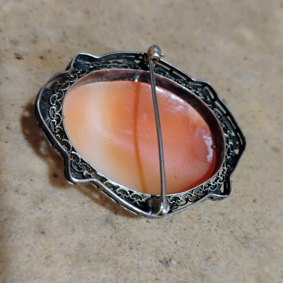 Early 1900s Real Gold Filigree Victorian Shell Cameo Brooch Pendant. 2"x1.5" - Picture 7 of 8